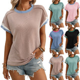 Summer Round Neck Short-sleeved Loose Color Matching T-shirt