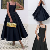Elegant Slim-fitting Square-neck Splicing A-word Dress
