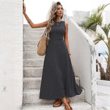 Long Dress Sleeveless Waist Strap Halter Polka Dot Dress