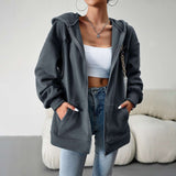 Women's Cute Hoodies Teen Girl Fall Jacket Oversized Sweatshirts Casual Drawstring Zip Up Y2K Hoodie with Pocket