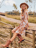 Women's Floral Print Chiffon A-Line Dress Long Sleeves