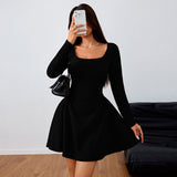 Women's Square Neck Elegant Dress High Waist Dress