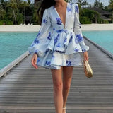 Women's Elegant Fashion V-neck Bubble Sleeve Ruffle Edge Dress