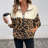 Casual Retro Lapel Leopard Print Wool Coat for Women