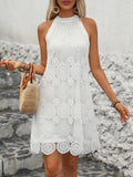 Woman's Sweet Sleeveless Neck White Dress