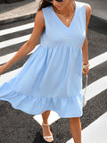 Women Solid Color V-Neck Loose Pocket Sleeveless Dress