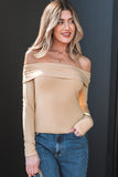 Fiery Red Foldover Off Shoulder Long Sleeve Slim Top