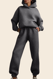 Women Fashion Casual Sports Solid Color Hooded Set