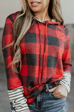 Fiery Red Christmas Plaid Striped Patchwork Drawstring Hoodie