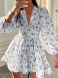 Women Elegant V-neck Floral Slim-fit Dress Short