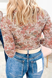 Pink Plus Size Floral Mock Neck Long Sleeve Slim Top