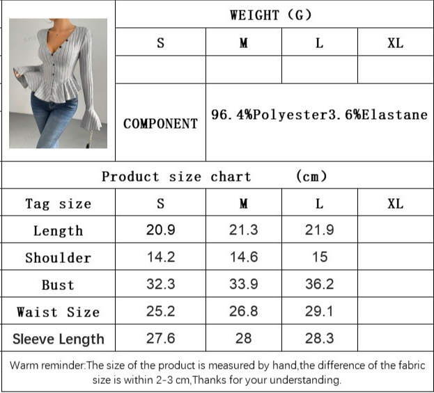 Women's V-neck Ruffled Slim-fit Knitted Top