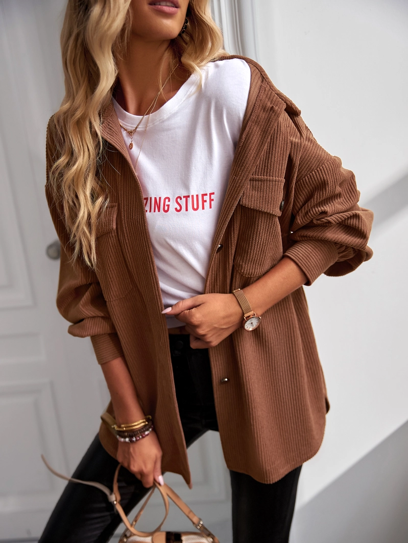 Women's Casual Corduroy Shacket Jacket