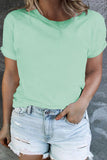 Dark Green Round Neck Rolled Sleeve Plus Size T-shirt