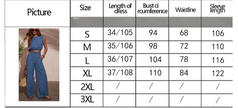 Women Casual Personality Denim Tubular Wide Leg Pants Set