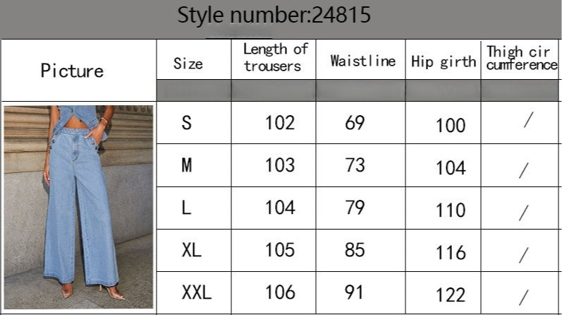 Women's Solid-color Loose Fashion Long-sleeve Denim Suit Wide-leg Pants