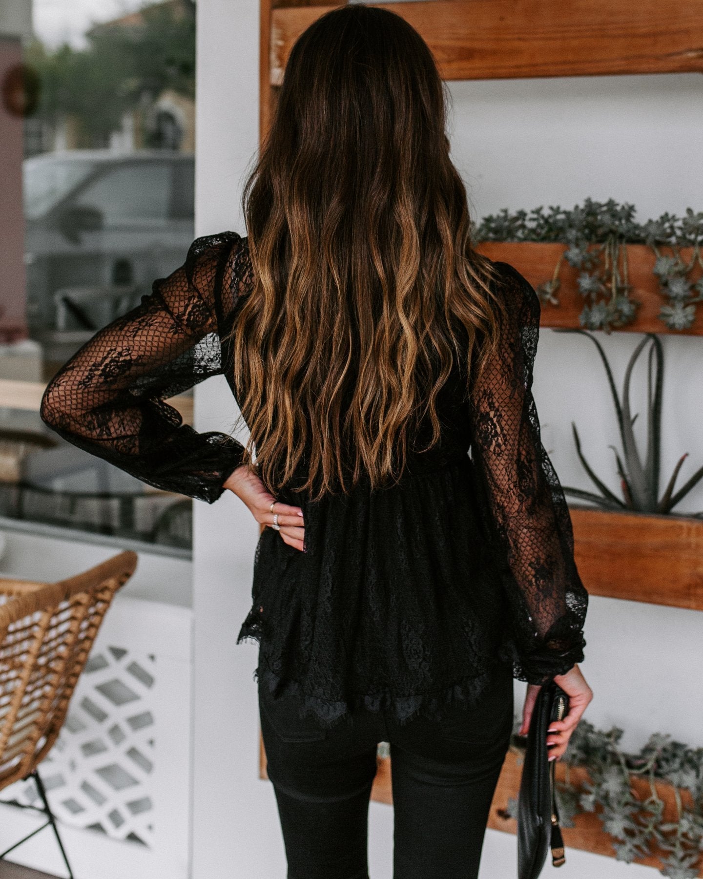 Womens V Neck Crochet Lace Tops Casual Loose Puff Blouses