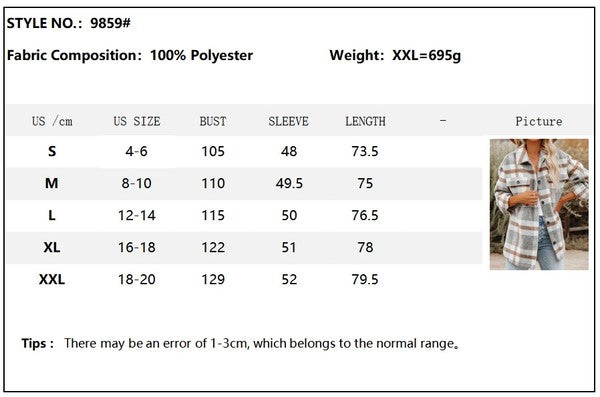 Women Oversize Loose Plaid Jacket with Pocket