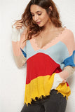 Women's Splicing Sweater V-neck Knitted Sweater