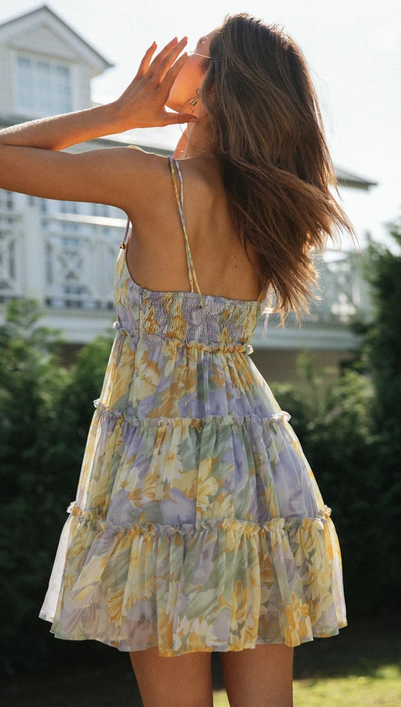 Vacation Sexy Print Suspender Dress Women
