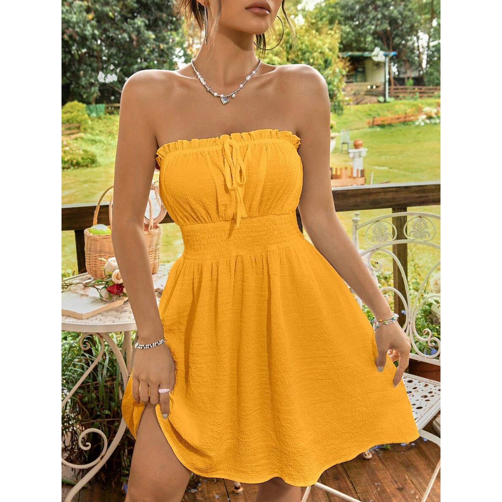 Summer Dresses for Women Strapless Tube Top Sundress