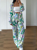 Fashion Loose Printed Wide Leg Pants Casual Suit