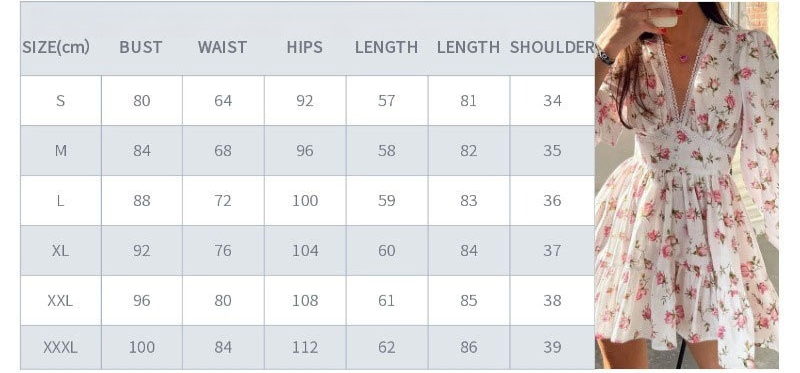 Women Elegant V-neck Floral Slim-fit Dress Short