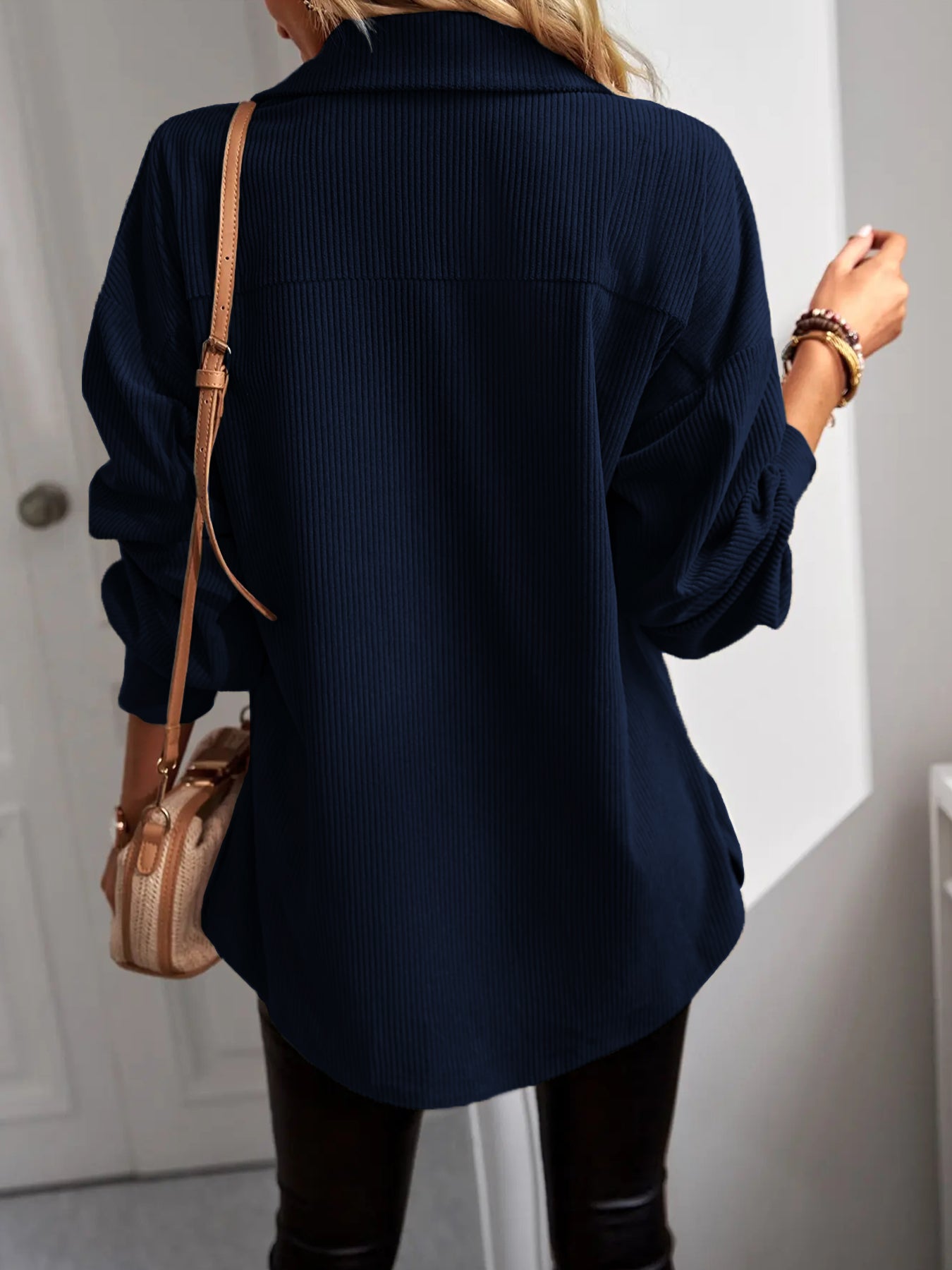 Women Casual Coat Long Sleeve Shacket Shirts Jacket with Pockets