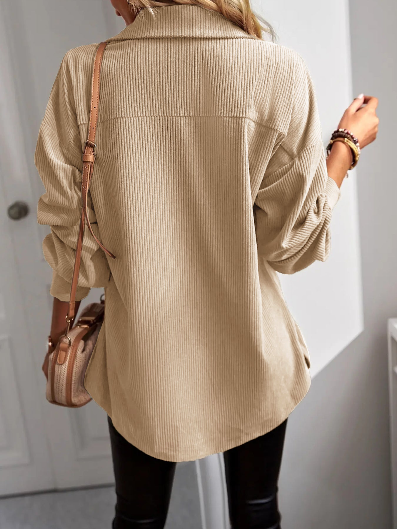 Women Casual Coat Long Sleeve Shacket Shirts Jacket with Pockets