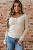 Black Lace Neckline Button Decor Lettuce Edge Long Sleeve Ribbed Top
