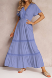 Women's Short-sleeved V-neck Solid Color Dress