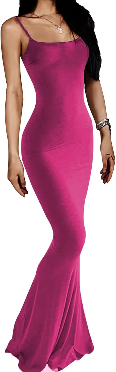 Women's Casual Lounge Slip Long Dress Sexy Sleeveless Backless Bodycon Maxi Dresses 2023 Summer Slim Elegant