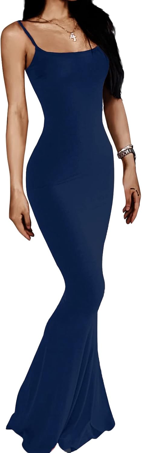 Women's Casual Lounge Slip Long Dress Sexy Sleeveless Backless Bodycon Maxi Dresses 2023 Summer Slim Elegant