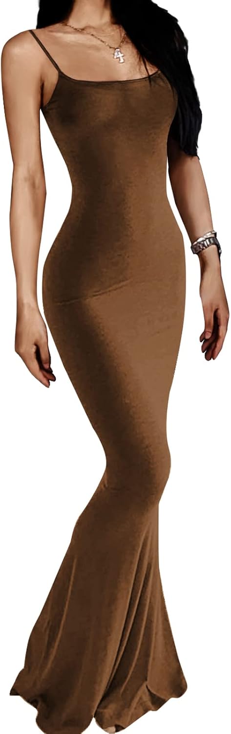 Women's Casual Lounge Slip Long Dress Sexy Sleeveless Backless Bodycon Maxi Dresses 2023 Summer Slim Elegant