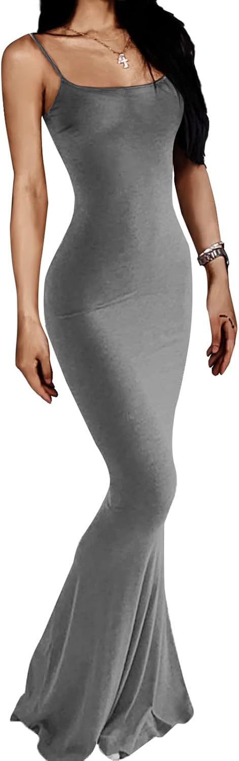 Women's Casual Lounge Slip Long Dress Sexy Sleeveless Backless Bodycon Maxi Dresses 2023 Summer Slim Elegant