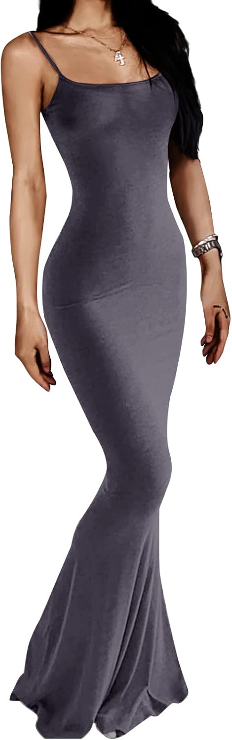 Women's Casual Lounge Slip Long Dress Sexy Sleeveless Backless Bodycon Maxi Dresses 2023 Summer Slim Elegant