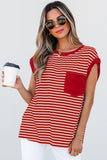 Black Stripe Chest Pocket Patch Round Neck Tank Top