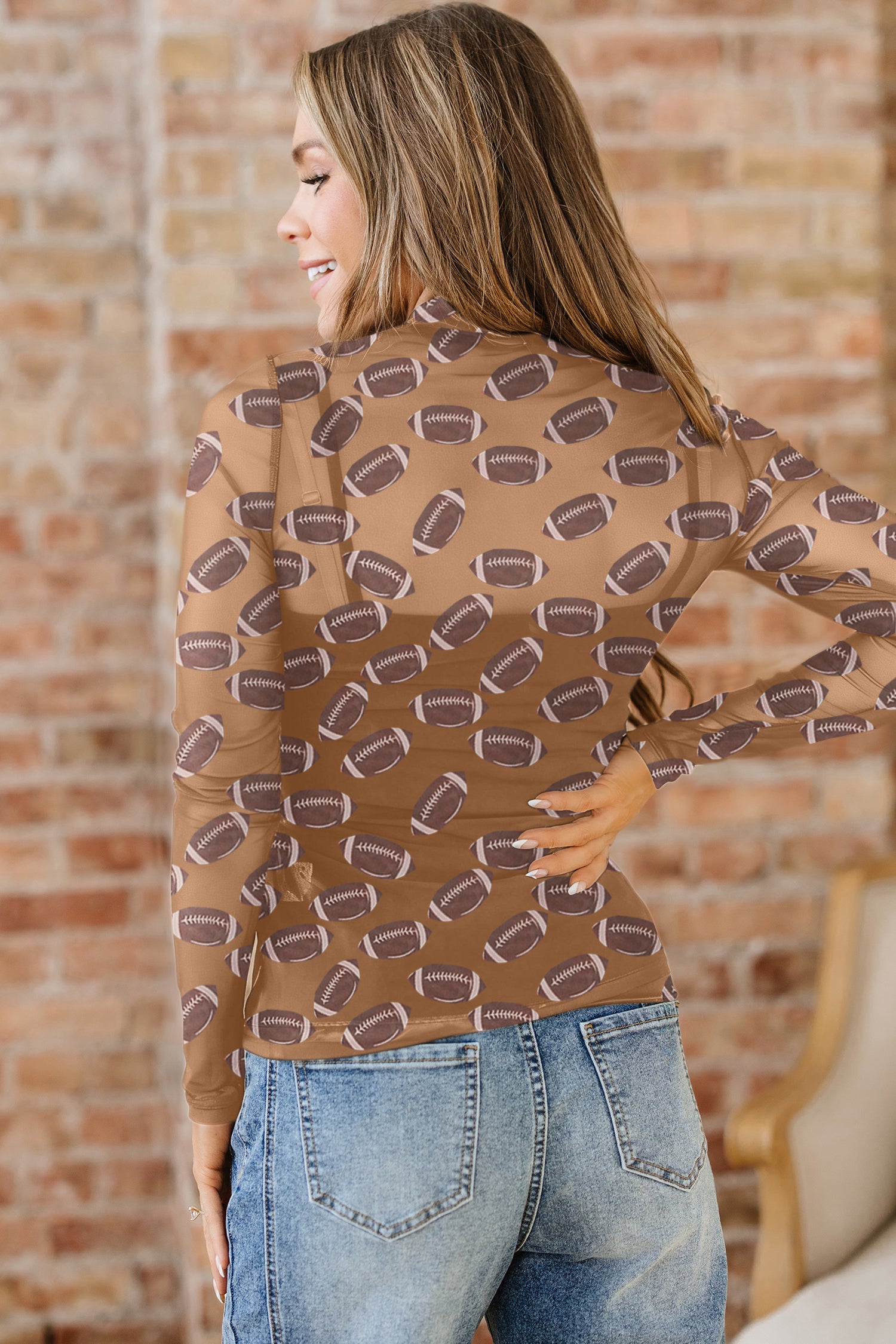Black Game Day Rugby Mesh Sheer Long Sleeve Top