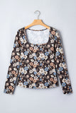 Black Floral Print Slim Long Sleeve T Shirt