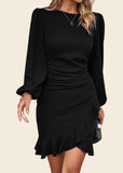 Women's long -sleeved puffs sexy short elegant wedding guest dress cocktail party lotus leaf edge party dresses