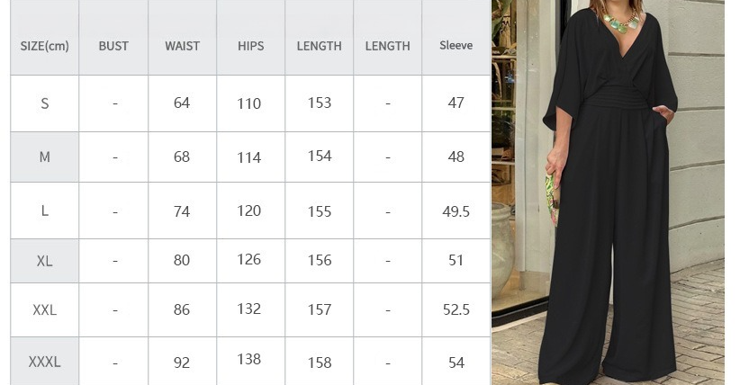 Women's Casual V-Neck Slim-Fit Solid Color Wide Leg Jumpsuit