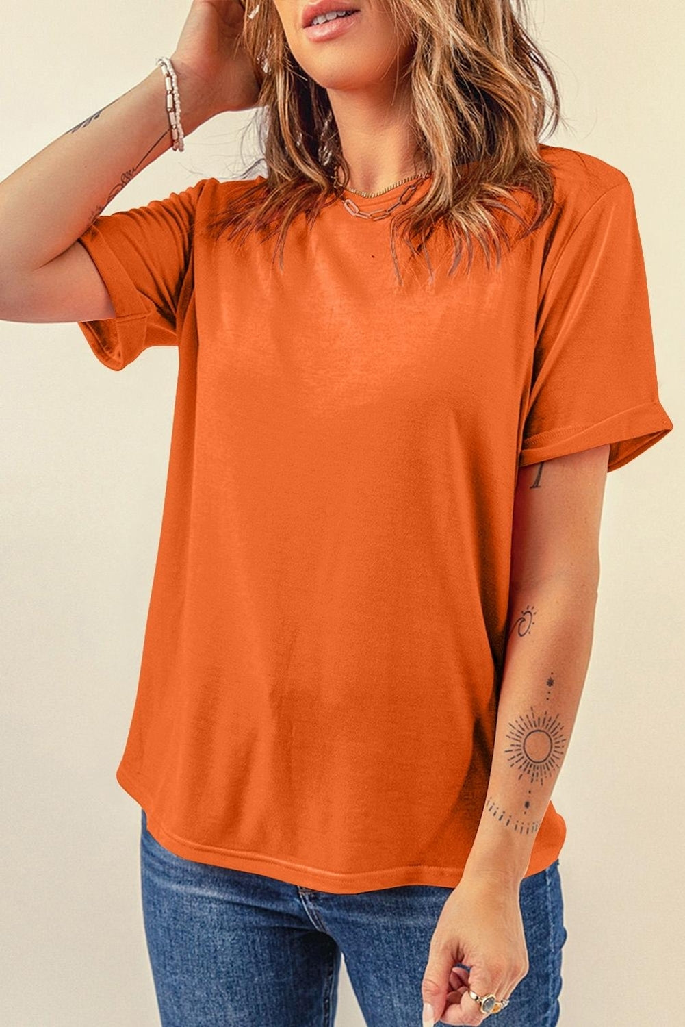 Bright Green Casual Plain Crew Neck Tee