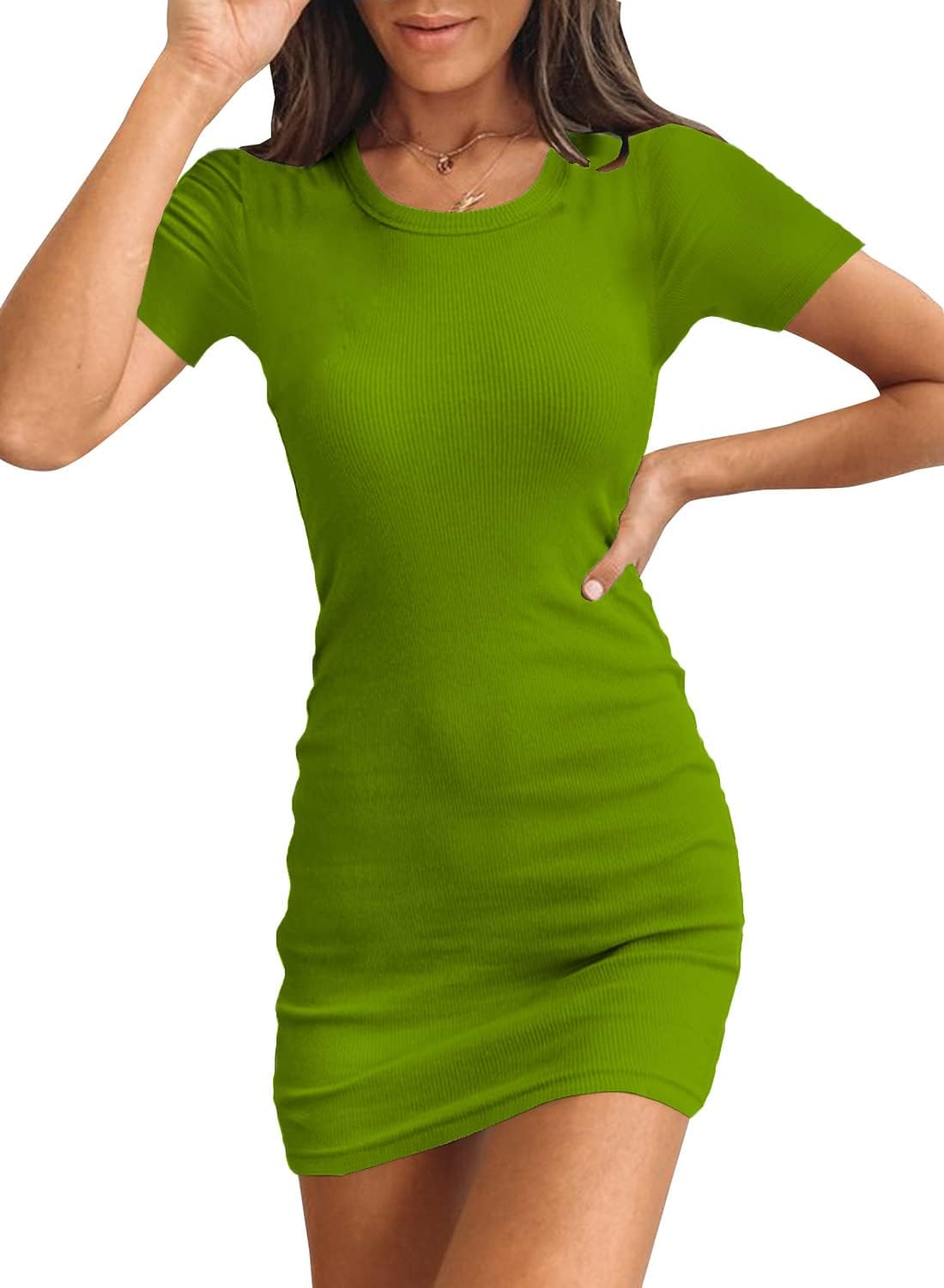 Women's Summer Ribbed Tank Dress Scoop Neck Slim Fit Sleeveless Bodycon Mini Dresses