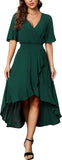 Womens Short Sleeve Floral High Low V-Neck Flowy Party Long Maxi Dress