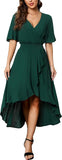 Womens Short Sleeve Floral High Low V-Neck Flowy Party Long Maxi Dress