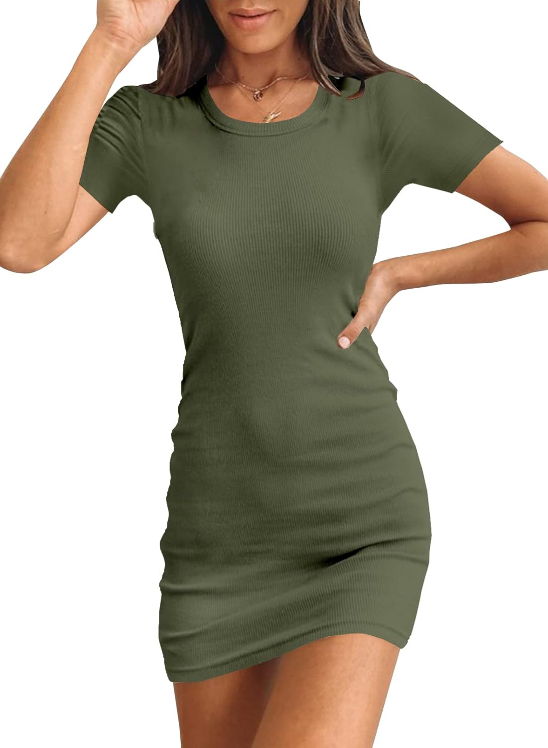 Women's Summer Ribbed Tank Dress Scoop Neck Slim Fit Sleeveless Bodycon Mini Dresses