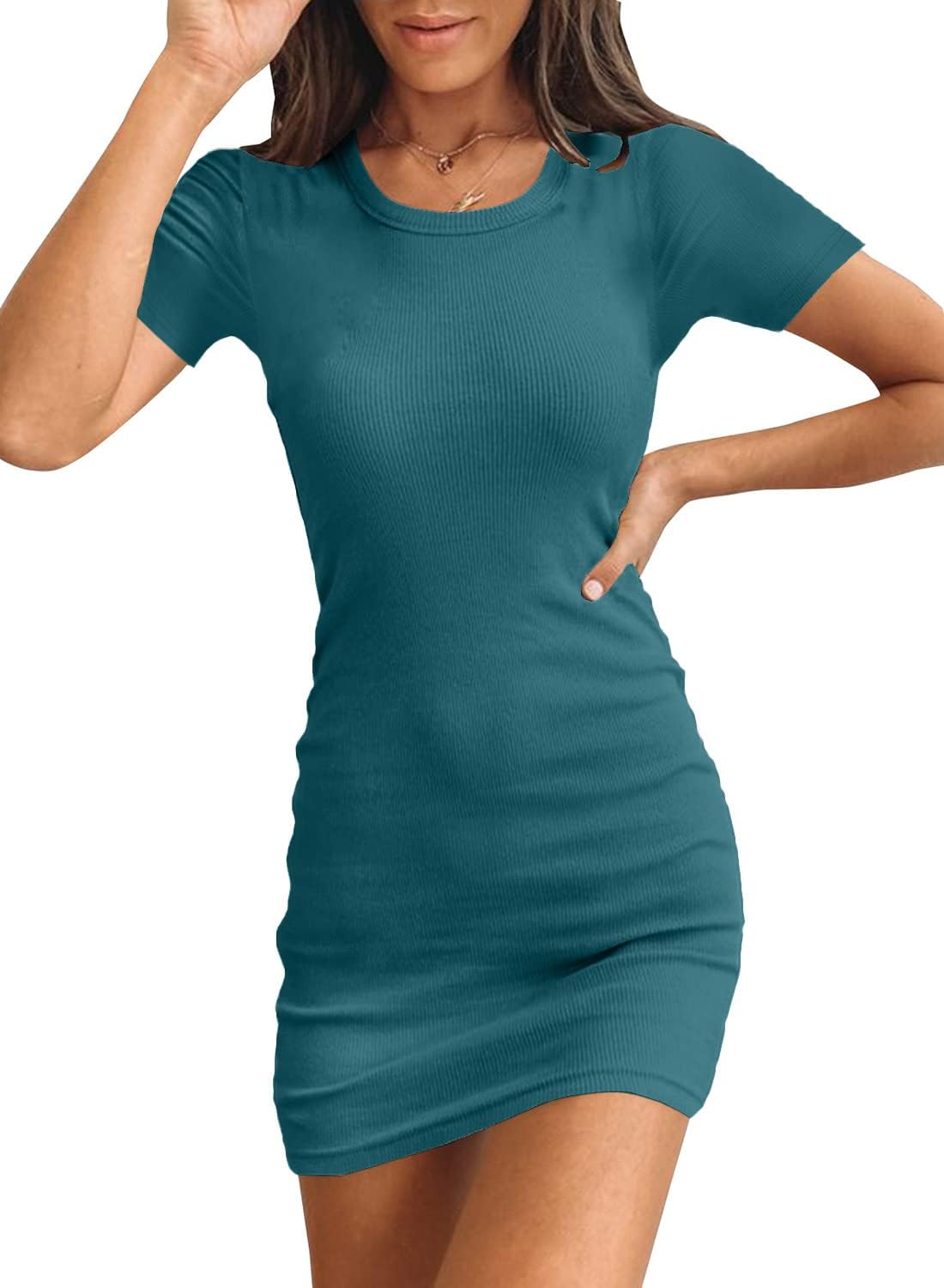 Women's Summer Ribbed Tank Dress Scoop Neck Slim Fit Sleeveless Bodycon Mini Dresses