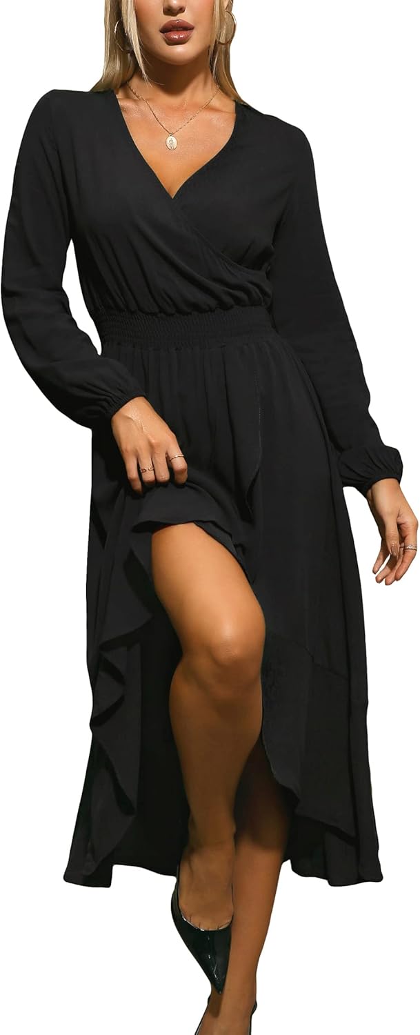 Womens Short Sleeve Floral High Low V-Neck Flowy Party Long Maxi Dress