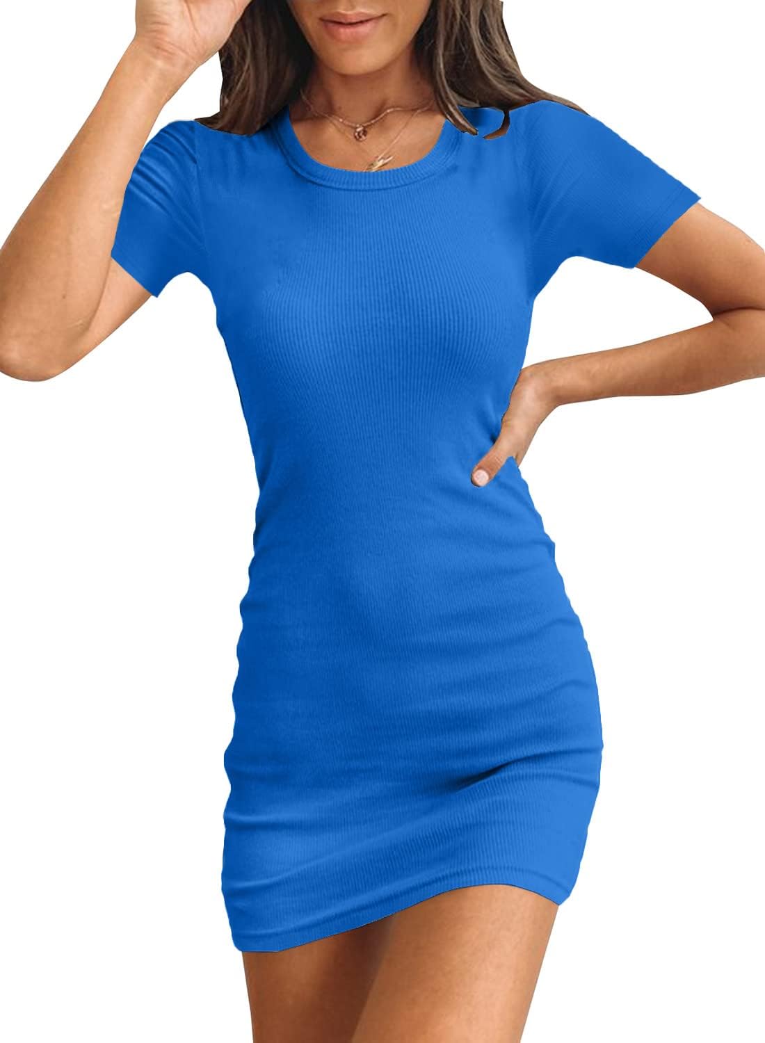 Women's Summer Ribbed Tank Dress Scoop Neck Slim Fit Sleeveless Bodycon Mini Dresses