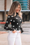 Black Vintage Polka Dot Print Mesh Long Sleeve Bodysuit